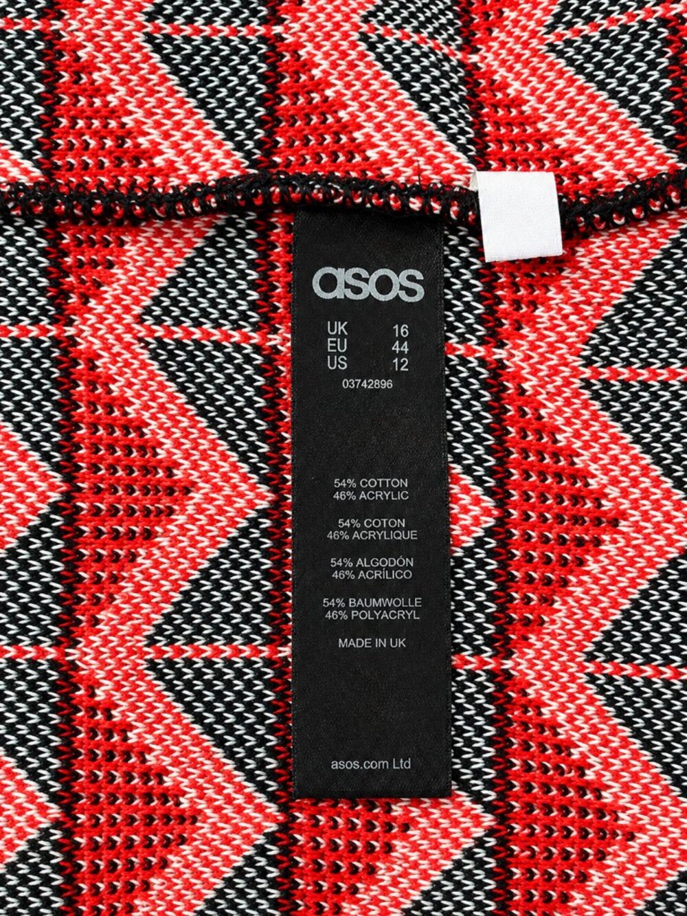 ASOS Red Black Geometric High Neck Sweater 3/4 Sleeve Size 12 NWT - Picture 5 of 7